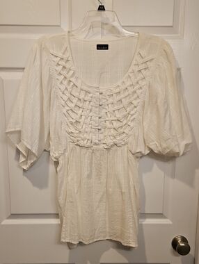 Zenobia White Woven Yoke Puff-Sleeve Blouse